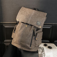 Mochilas 2021 New Designer School Backpack Trendy Grey Laptop Rucksack Vintage Leather Backpack For Men Casual Large Back Pack