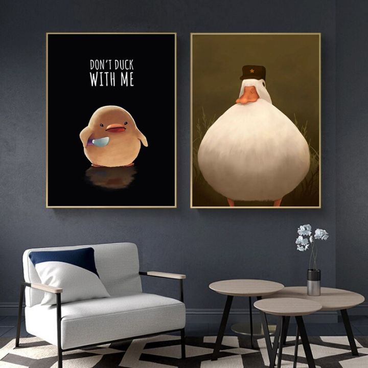 อารมณ์ขันการ์ตูนสัตว์-swing-และ-don-t-duck-with-me-เนอสเซอรี่-kids-room-wall-art-home-decor-ภาพวาดผ้าใบ-posters