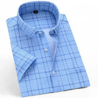 Summer Short Sleeve Men Casual Shirts Business Regular Fit Stretch Plaid Shirt For Mens Checkered Leisure Foral Comfortable 6xl