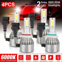 4Pcs 9005 9006 LED ชุดไฟหน้าแบบรวมหลอดไฟลำแสงต่ำสูง6000K Super Bright สีขาว360องศามุมลำแสง