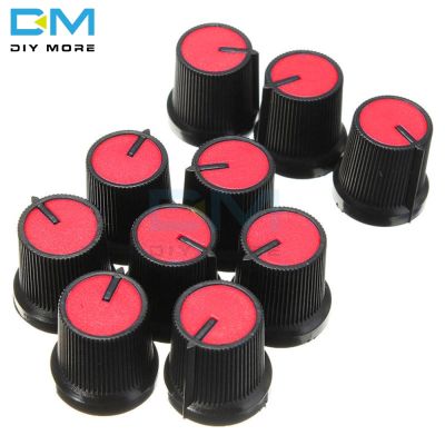 Diymore 10pcs 6mm Knob Red Face Plastic For Rotary Taper Potentiometer Hole Volume Control Controller Black CAPS For WH148