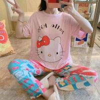 Summer pajamas womens short-sleeved thin two-piece suit cute Korean cartoon girl plus size loose home service suit