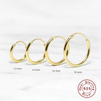 【YP】 Aide 925 Sterling Gold Hoop Earrings Birthday Noble Jewelry 12/14/16/18mm