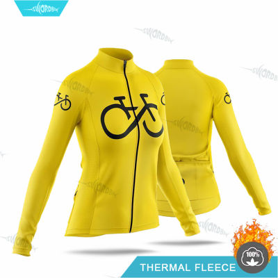Solid Color Lady Winter Cycling Jersey Women Long Sleeve Thermal Fleece Uniform Ropa Ciclismo Mujer Custom Female Sportswear