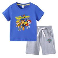 Paw Patrol ชุดกางเกงขาสั้นแขนสั้นสำหรับเด็ก,เสื้อยืดเสื้อยืดเด็กหญิงเด็กชายการ์ตูนฤดูร้อนชุด2ชิ้น0000ผ้าฝ้าย100% สไตล์เกาหลี