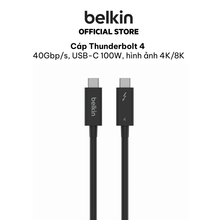 Cáp Thunderbolt 4 Belkin, Truyền dữ liệu 40Gbp/s, sạc nhanh USBC 100W