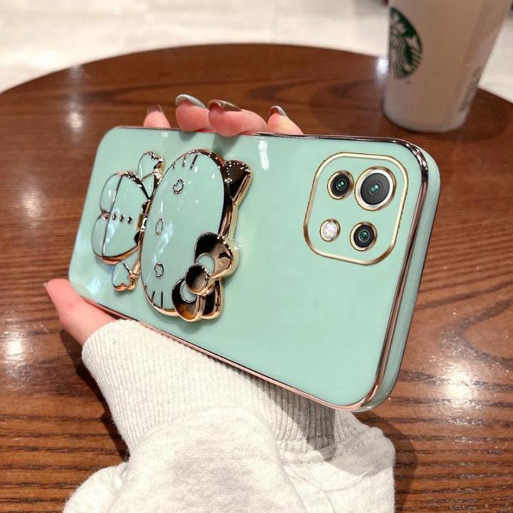 folding-makeup-mirror-phone-case-for-xiaomi-11-lite-4g-5g-xiaomi-12-lite-12-pro-case-fashion-cartoon-cute-cat-multifunctional-bracket-plating-tpu-soft-cover-casing