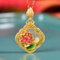 Cloisonne เคลือบ Lotus Leaf ดอกไม้จี้หยกสีขาว925เงินสเตอร์ลิงสร้อยคอผู้หญิง Hetian Jades Clover Amulet ของขวัญ