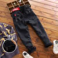 Boys jeans fallwinter 2021 new big boy boy pants childrens winter clothes plus velvet thick casual trousers