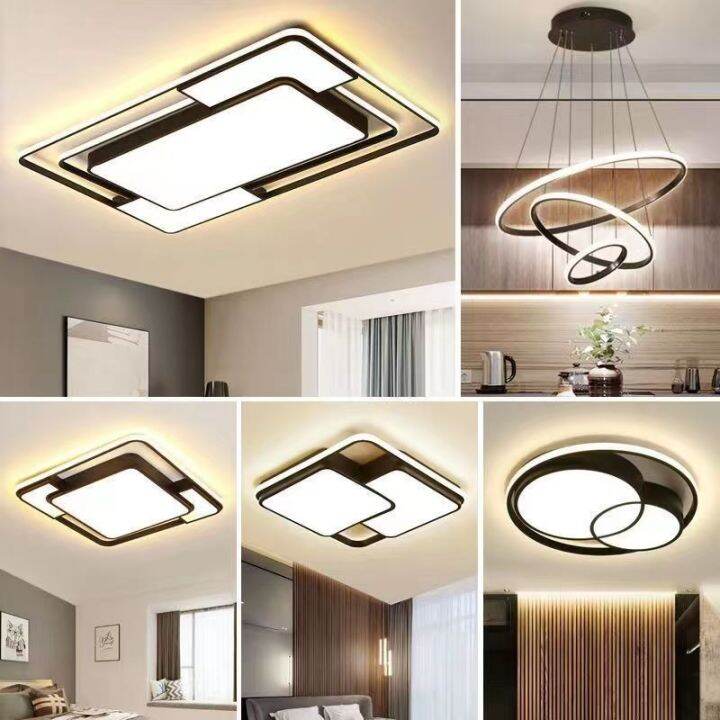 โคมไฟเพดาน LED ทันสมัยหรี่แสงได้พร้อมรีโมทโคมไฟเพดานทรงสี่เหลี่ยมสีดำ