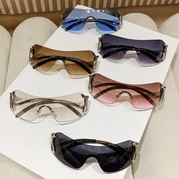 แว่นกันแดดแฟชั่นแว่นตากันแดด-y2k-แว่นตากลางแจ้งผู้หญิงแว่นตากันแดดไล่ระดับสีแว่นตาไร้ขอบ