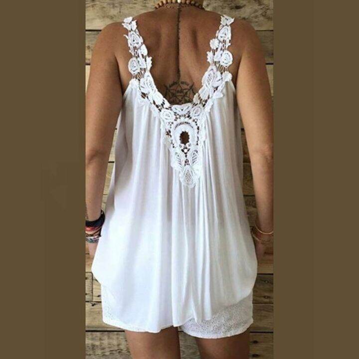 women-fashion-plus-size-loose-casual-pure-color-lace-sleeveless-camisole-summer-tank-tops