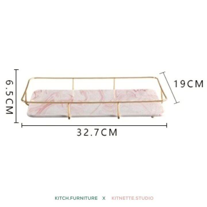 ถาดเซรามิกลายหินอ่อน-เฉพาะสีเทา-ขอบทองสุดหรู-marble-tray-ถาดอเนกประสงค์-ถาดวางเครื่องสำอางค์