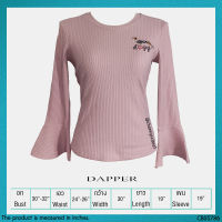 USED DA+PP Dapper - Ribbed Pink Bell Sleeve Top | เสื้อแขนยาวสีชมพู เสื้อแขนกระดิ่ง เสื้อแขนระบาย ลายปัก ทำงาน แท้ มือสอง