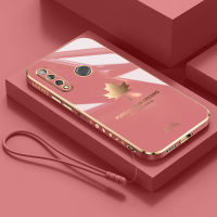 สำหรับ Huawei Honor สายคล้องแบบมีเคส9ชิ้นเคสกันกระแทกสี่เหลี่ยมแบบนิ่มเคลือบเงา6D เคสโทรศัพท์ใบเมเปิล