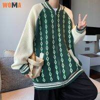 WOMA เสื้อสเวตเตอร์คู่ชาย,แบบญี่ปุ่นและเกาหลีเรียบง่ายเสื้อคาร์ดิแกนแบบถัก