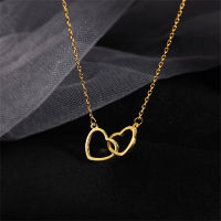 South Korea Jewelry Birthday Simple Metal Necklace Double Hearts Pendant Necklace Interlocking Hearts Necklace