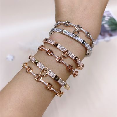 Luxury Brand Rivet Bangles &amp; Bracelets For Women Jewelry Punk Zirconia Double Layer Bangles Gold Female Gift Zk30