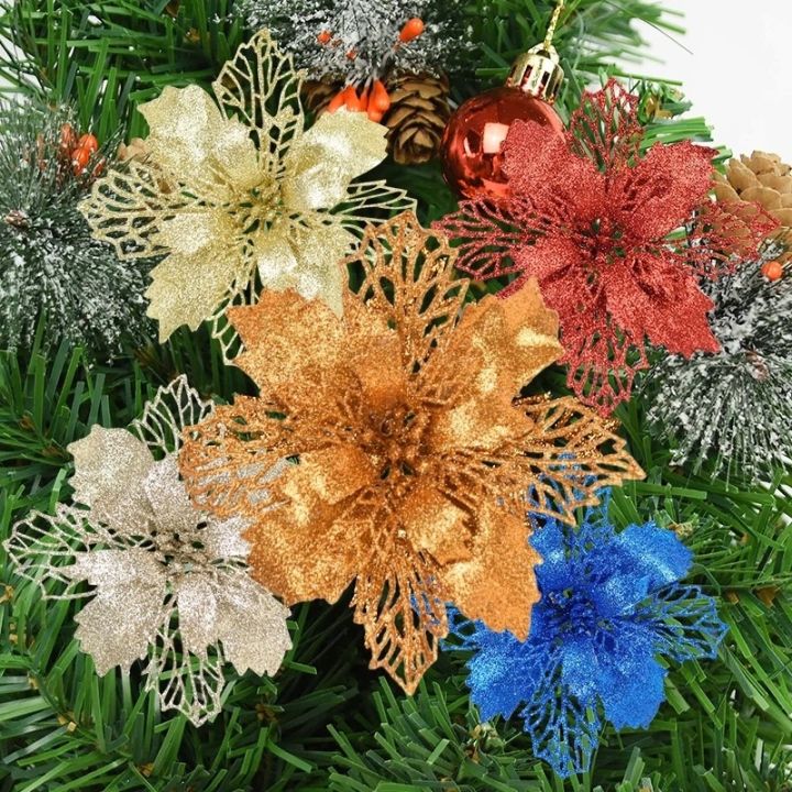 11cm-multicolor-glitter-openwork-christmas-artificial-flower-5pcs-big-fake-flower-xmas-tree-wreath-ornaments-supplies