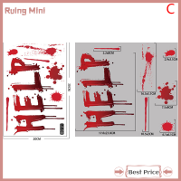 Ruing สติกเกอร์ฮาโลวีนสยองขวัญเลือดมือพิมพ์ประตูสติกเกอร์หน้าต่างห้องน้ำแก้วสำหรับผู้หญิงเงาผีตกแต่งฮาโลวีนรูปลอกติดผนัง