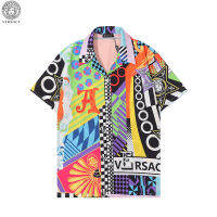 【100% Cotton】Original Versaces เสื้อสำหรับชายเสื้อฮาวายชายสีเหลืองลายพิมพ์หลวมลำลองกระดุมแถวเดียวเสื้อ M-3XL เสื้อสปริงซัมเมอร์