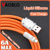 VAORLO 1เมตร/2เมตรเดิม6A ซิลิโคนเหลวสาย USB M Icro Usb/ สายฟ้า /Type C ค่าใช้จ่ายได้อย่างรวดเร็วสายชาร์จโทรศัพท์สายข้อมูลลวดที่มีไฟแสดงสถานะเคเบิ้ลออแกไนเซอร์เข้ากันได้กับ iPhone Xiaomi OPPO หัวเว่ย Infinix Android โทรศัพท์สำหรับโทรศัพท์