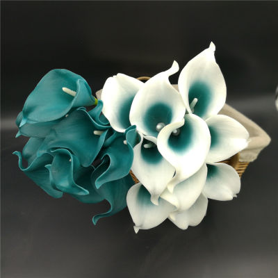Oasis Teal ดอกไม้งานแต่งงาน Teal Blue Calla Lilies 10 Stem Real Touch Calla Lily Bouquet งานแต่งงาน Centerpieces Arrangement Decorat