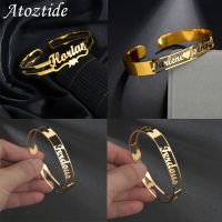 Atoztide Customized Letter Name Bracelet Personalized Custom Bangles for Women Men Stainless Steel Chrismas Jewelry Gift