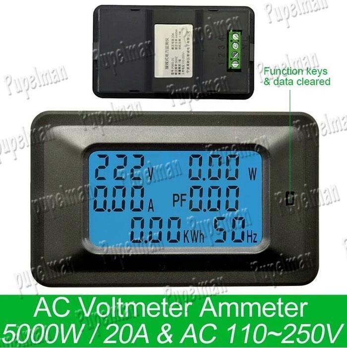20A 6 in 1 Digital AC Multimeter Wattmeter Voltmeter Ammeter Kwh