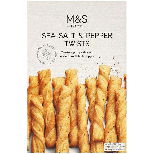 M&S Sea Salt & Pepper Twists 250g x1 Marks and Spences 0.25kg Puff