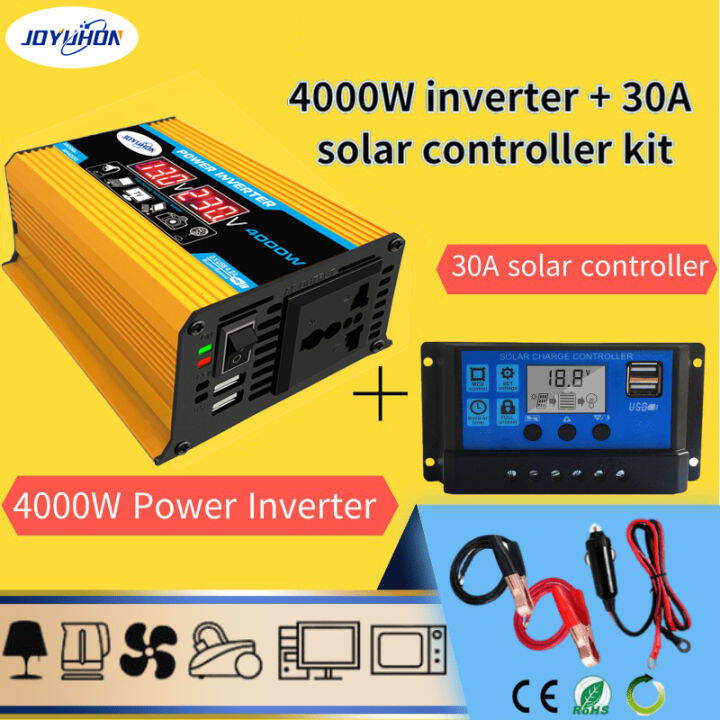 JOYUHON 12V to 220V 4000W Solar Inverter+30A Solar Controller with Dual ...