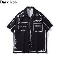 Dark Icon เสื้อเชิ้ตผู้ชายสไตล์วินเทจพิมพ์ลายเต็มผ้าบางวัสดุเสื้อแนวสตรีทสำหรับผู้ชาย