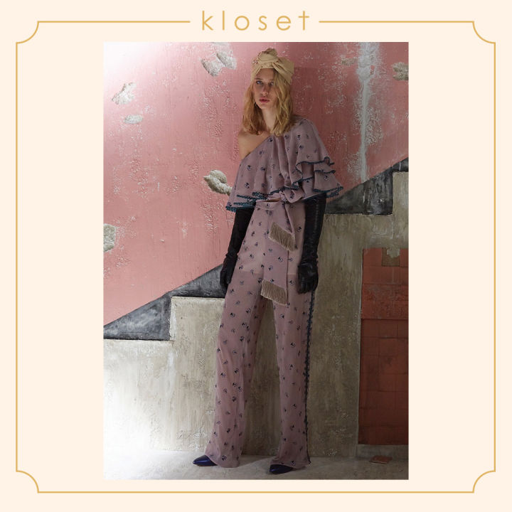 kloset-embroidered-chiffon-trousers-aw18-p008-เสื้อผ้าแฟชั่น-เสื้อผ้าผู้หญิง-กางเกงแฟชั่น-กางเกงขายาว-กางเกงผ้าปัก