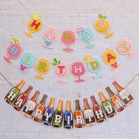 Happy Birthday Banner  Flags Garlands Spanish Happy Birthday Bronzing Letters Banner Wine Bottle Buntin Banners Streamers Confetti