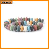 SHENGZU หินลาวา ลูกปัดลาวาธรรมชาติแบบยุโรป 15X10mm สีสันสดใส ลูกปัดรูใหญ่กลมแบน ความโดดเด่นที่โดดเด่น ลูกปัดหินหลวม สำหรับทำเครื่องประดับ