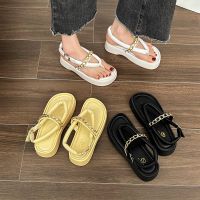 Hot sell Women Clip Toe Flip-flops Worn Externally for Women 2023 Summer New Metal Chain Flat Buckle Thick Soled Sandals Women Sandals