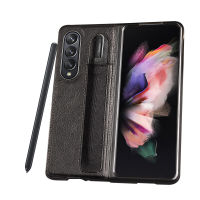 Stylus Pen Socket Slot Case for Samsung Galaxy Z Fold 3 PU Leather Back Cover Pocket Holder Fold3 Case (not Include SPen) 2022