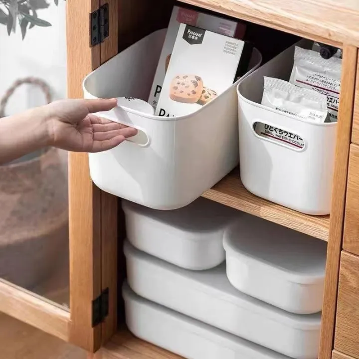 Plastic Stackable MUJI Japanese Style White Storage Basket Shelf