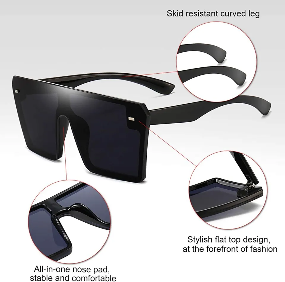 Dollger Square Oversized Sunglasses for Women Men Fashion Flat Top Big  Black Frame Shades