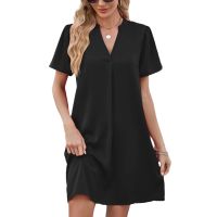 Spot parcel post2023 Summer Cross-Border European and American New Satin Office Leisure Loose Fashion V Collar Sexy Dress