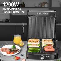 Panini Press Grill Indoor Grill Sandwich Maker with Temperature Setting, 4 Slice Large Non-stick Versatile Grill, Opens 180 Degrees to Fit Any Type or Size of Food, Removable Drip Tray, 1200W