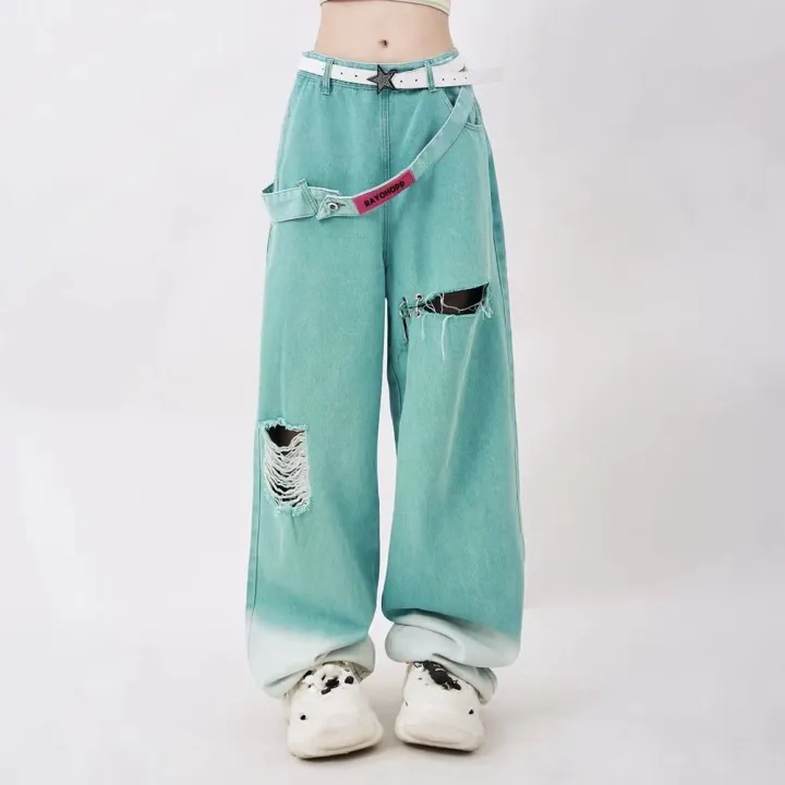 mael-กางเกงขายาวผู้ชาย-สไตล์ยุโรปและอเมริกา-ผ้ายีนส์ฉีกวินเทจ-ชุดโดปามีนฤดูร้อน-การออกแบบเฉพาะ-ขาตรงหลวมขากว้างกางเกงลําลอง