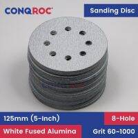 Sanding Discs 100-Piece 125mm (5-Inch) 8-Hole White Fused Alumina Dry Sanding Papers Hook and Loop Grit 60~1000 Cleaning Tools