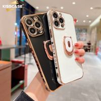 KISSCASE เคส TPU นิ่มตั้งวงแหวนชุบสุดหรูได้สำหรับ IPhone 14 13 12 11 Pro Max 14 Plus Xs Max Xr X เคสฝาปิดมีที่ยึดหมีน่ารักกันกระแทก