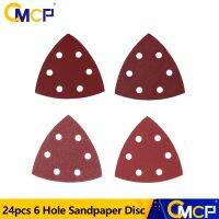 24pcs Triangle 6 Hole Self-adhesive Sandpaper Hook Loop Sandpaper Disc Multi-Tools Oscillating Saw Blade