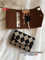 Uniqlo original New key bag female mini coin purse small card holder retro diamond canvas key bag multifunctional portable key chain