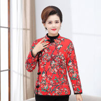 CXSC Store Cheongsam-Style Cotton Clothing Women S Short Section Middle-Aged And Elderly Cotton And Linen Printing Ladies Cotton-Padded Jacket Warm Large Size Slimming Winter Coat Women