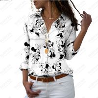 blouses women new style 2023 blouses women semi formal Disney Womens Shirt Long Sleeve Polo Button Cardigan Top 3D Print 2023 New Spring Cartoon Pattern Plus Size Mickey Minnie Cute