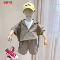 Summer Kids Clothes Korean Childrens Clothing Baby Boy Suit Short-sleeved Fake Two-piece Hoodie + Shorts 2 Pcs Set 2-9 Years