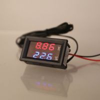 Dual Display Car Thermometer Voltmeter Voltage Gauge Temperature Meter Tester 12V/24V with Cable &amp; Probe Professional